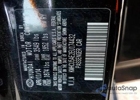 2014 Hyundai Accent Gls z USA, uszkodzony, nr VIN KMHCU5AE2EU174432